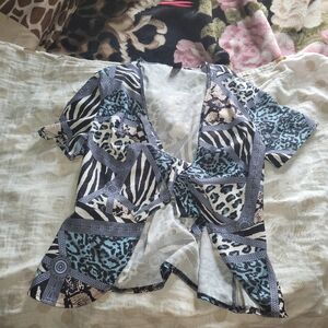 Tie-front animal print blouse